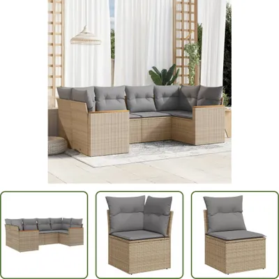 Produktbild von The Living Store 6-tlg. Garten-Sofagarnitur mit Kissen Beige Poly Rattan