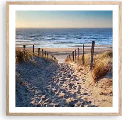 Produktbild von Gerahmtes Poster - Rahmen in heller Eiche - Meer Strand Düne - 60x60 cm - Wand Bild - Wanddeko - Wandbilder - Kunstposter - Wandposter - Bilderrahmen - Bilder - Kunstdruck - Wandbild - P2NAC60x60-3612
