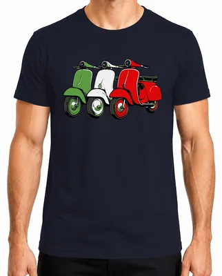 Immagine prodotto di Maglietta da uomo stile vintage Italia Retro Scooter Flag Scooter, Navy, L