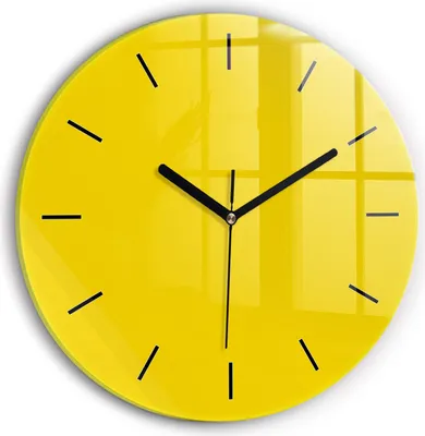 Produktbild von Wallfluent Wanduhr – Stilles Quarzuhrwerk - Uhr Dekoration Wohnzimmer Schlafzimmer Küche - Zifferblatt mit Striche - schwarze Zeiger - 30 cm - Gelb