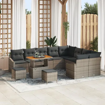 Produktbild von Möbel 12-teiliges Garten-Sofa-Set mit Kissen in Grau aus Poly-Rattan und Akazie - Gartensofas 3362698