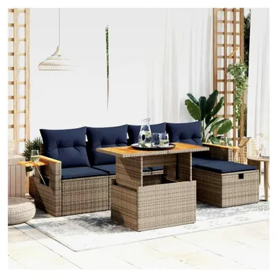 Produktbild von Gartenmöbel-Set für den Außenbereich, 6-teilig, mit Kissen, Polyrattan, Akazie, Grau