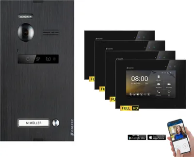 Produktbild von BALTER EVO HD Schwarz Video Türsprechanlage Set 1 Teilnehmer 4x7" WLAN Monitor Schwarz