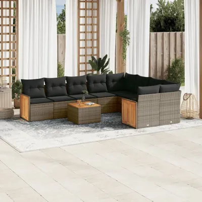 Produktbild von 10-tlg. Garten-Sofagarnitur mit Kissen Grau Poly Rattan 3227992