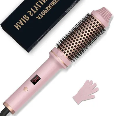 Zdjęcie produktu dla Termiczna szczotka do stylizacji włosów 38 mm – podwójna regulacja temperatury – wyświetlacz LCD – pielęgnacja włosów w podróży – dodaje objętości – 120–210 °C