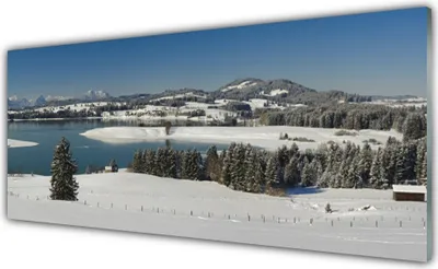 Produktbild von Acrylglasbilder 125x50 Wandbild Druck Schnee See Wald Landschaft