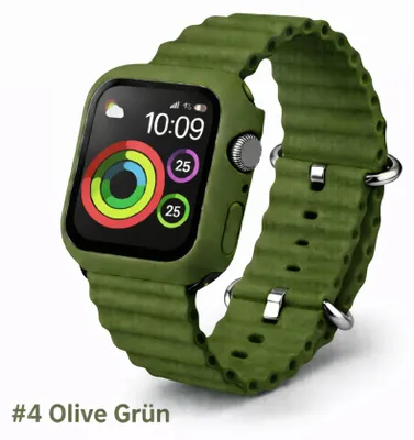 Produktbild von Apple Watch Silikon Ocean Sport Armband + Case Hülle Serie 1-9 - 4# Olive Grün, Apple Watch 40mm