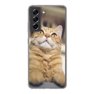 Produktbild von MuchoWow® Handyhülle Schutzhülle Hülle für Samsung Galaxy S21 FE Katze - Bank - Orange Silikon Softcase Handy Hülle - Mobiltelefonhülle