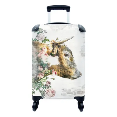 Produktbild von MuchoWow® Koffer Handgepäck Trolley Rollkoffer Kleine Reisekoffer mit 4 Rollen - Schottische Highlander - Blumen - Rosen - Cabin Size < 55x40x23 cm & 55x40x20 cm - Fotokoffer - Kabinenkoffer - Boardgepäck - Reise-Box - Reisekoffer - Reisegepäck - Koffer mit Bild - Trolley für Kinder