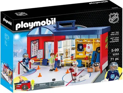 The image shows the packaging of a Playmobil NHL Take Along Arena playset.