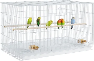 Produktbild von Yaheetech breiter Vogelkäfig, stapelbarer Flugkäfig mit Sitzstangen, Transportbox für Vogel, 76 x 45,5 x 45,5 cm, Weiß