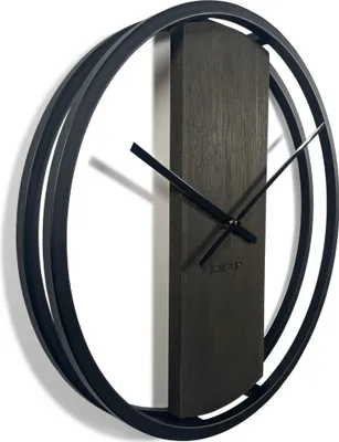 Produktbild von Wanduhr groß ohne tickgeräusche LOFT OVAL Metall schwarz 3D XXL modern Holz Eiche Badezimmer Wohnzimmer 50cm Durchmesser Wenge