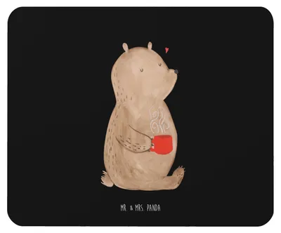 Produktbild von Mr. & Mrs. Panda Mousepad Bär Kaffee - Schwarz - Geschenk, Motivation, pc mausunterlage, Teddy, Mouse Pad, Guten Morgen, Bären, mausteppich, Coffee, Mauspad, mousematte