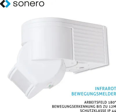 Produktbild von Sonero Infrarot-Bewegungsmelder X-IM030 - Innen- / Außenmontage, weiß, Schutzklasse: IP44, 180° / 12m Arbeitsfeld (2er Set)