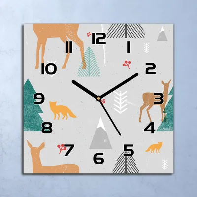 Produktbild von Wanduhr Echt-Glas-Küchenuhr Hirsch Waldtiere Quarz Lautlos 30x30 Deko Bilder