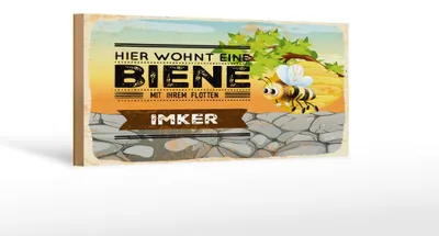 Produktbild von Holzschild Spruch 27x10 cm Hier wohnt eine Biene mit Ihrem flotten Imker
