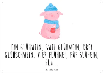 Produktbild von Mr. & Mrs. Panda Metallschild Schweinchen Glühwein DIN A3 - Weiß - Geschenk, Spruch, Betrunken, Türschild, Wandbild, Weihnachtsmarkt, Schild, tafel, Blechschild