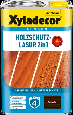 Produktbild von Xyladecor Holzschutz-Lasur 2in1, Universeller Allwetter-Schutz – Der Klassiker, Palisander, 4 l