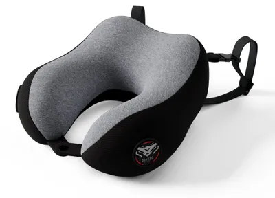 Zdjęcie produktu dla Poduszka podróżna na szyję, idealna do samolotu, wykonana z pianki memory, w kolorze szarym i czarnym: TRAVEL PILLOW