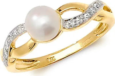 Produktbild von 9 Karat (375) Gold Damen - Diamant Solitärring Brillant-Schliff H - PK mit Süßwasser-Zuchtperle, 50 (15.9); TRS31646RSK