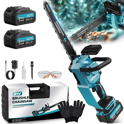 Produktbild von Mini Kettensäge mit 2 Akku 12 Zoll , 12000mAh/21V Kleine Kettensäge Elektrisch, 1800W Einhand Kettensäge, 12“ Astsäge Akku Motorsäge, Baumsäge Elektrisch Mini Chainsaw für Gartenscheren Holzschneidenz DIY