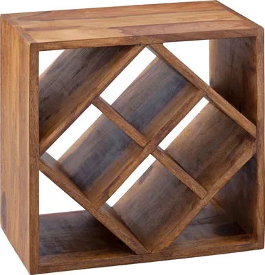 Produktbild von Weinregal WL5.673 Sheesham Massivholz 40x40x25cm Holzregal 8 Flaschen, Kleines Flaschenregal Standregal schmal, Design Getränkehalter Holz, Weinflaschenhalter stehend massiv, Regal