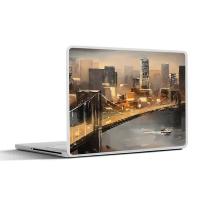 Produktbild von MuchoWow® Laptop Aufkleber Sticker Cover Gemälde - Öl - Skyline - Stadt - Wasser 30x22 cm - Laptop-Sticker
