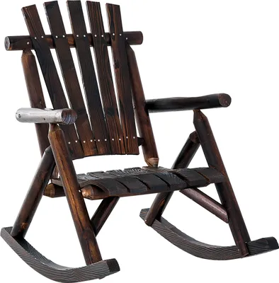 Image de Fauteuil à bascule avec accoudoirs, résistant aux intempéries, en bois massif carbonisé, 97 x 69 x 93 cm,