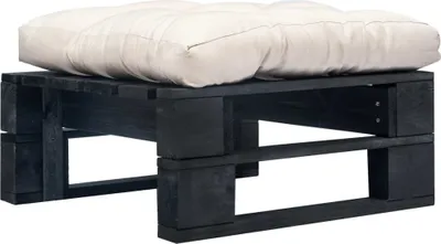 Produktbild von Eleganter Möbel Outdoor-Ottomane Paletten mit Kissen in Sandfarben Holz Schwarz Gartenhocker"2025" DE253734