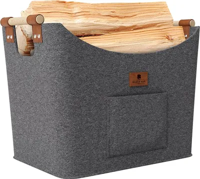 Produktbild von BLACK OAK Montana XL 60L Holzkorb aus Filz grau + Handschuh grau