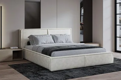 Produktbild von MOEBLO Polsterbett Bett 04 – Doppelbett mit Cord Bezug, Kopfstütze, gepolstertes Kopfteil, Rahmenbettgestell, Bettkasten und Lattenrost - 180x200 - Creme (Poso 100)