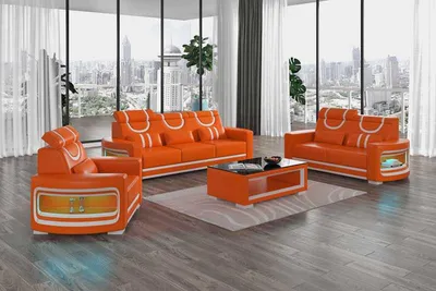Produktbild von Sofagarnitur Luxus Komplette Couchgarnitur Braun Kunstleder Sofa 321