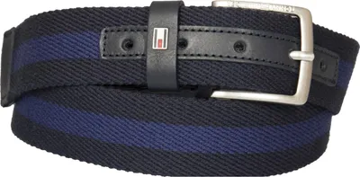 Zdjęcie produktu dla Pasek męski TH TOMMY HILFIGER materiał i skóra wysokość 3,5 cm artykuł AM0AM07066 wyprodukowano we Włoszech, DW5 Desert sky, rozmiar 100 * cm.113 + klamra cm.5 - łącznie cm.118, Bawełna 61%,Poliester 19%,Poliuretan 20%