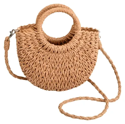 Produktbild von Omgoods – Handgewebte Stroh-Strandtasche für Damen – Bohème-artige Rattan-Umhängetasche für Strand und Reisen
