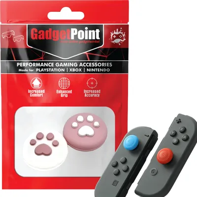 Zdjęcie produktu dla Uchwyty na kciuki - Uchwyty na kciuki do kontrolerów Nintendo Switch Joy-Con - Uchwyty na kciuki do gier - Wydajne drążki na kciuki - Antypoślizgowe nakładki na joysticki - Akcesoria - Pootjes - Wit & Roze -
