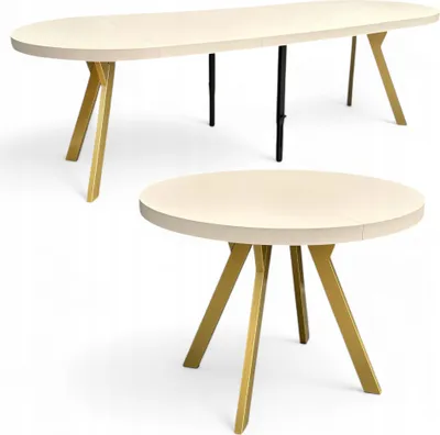 Produktbild von Runder ausziehbarer Tisch KASCHMIR Ø100/300 cm mit goldenen Metallbeinen