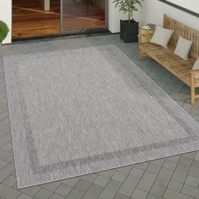 Produktbild von Outdoor Teppich Flachgewebe in Sisal-Optik mit Bordüre UV-beständig robust Grösse 80x150 cm