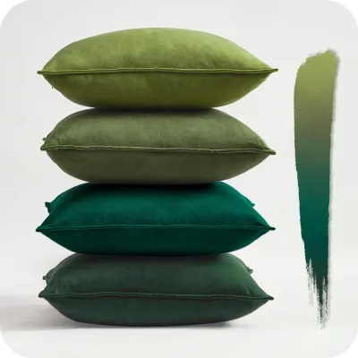 Produktbild von Set mit 4 Kissenbezügen, 40 x 40 cm, samtig, flauschig, grüner Farbverlauf, für Sofa, Schlafzimmer, Wohnzimmer, Balkon, Kinderzimmer