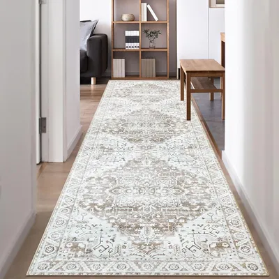 Obrázek produktu pro Koberec, běhoun 80 x 300 cm, béžovo-hnědý, protiskluzový, vhodný do chodby