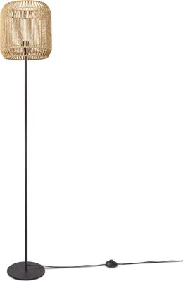 Stehlampe Modern Wohnzimmer Schlafzimmer Rattan Optik Boho Korb Stehleuchte E27 Lampenschirm  Natur (Ø28 cm) Lampenfuß  Einbeinig Schwarz