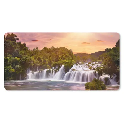 Produktbild von MuchoWow® Schreibtischunterlage Wasserfall - Landschaft - Sonne - Wolken - Sonnenuntergang 80x40 cm - XXL Mauspad - Gaming Mauspad