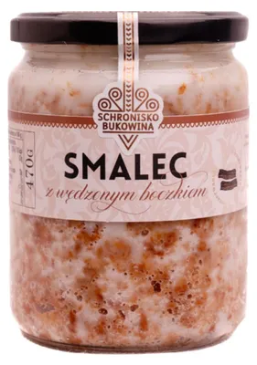 Zdjęcie produktu dla Smalec z wędzonym boczkiem 470g - Schronisko Bukowina