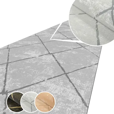 Produktbild von Küchenläufer AYDI Teppichläufer Premium Läufer Textil Karo Grau 50x100cm