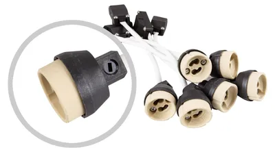 Produktbild von 6 Stück Halogenlampen GU10 Fassung Brücke Mit Kabel und Isolierhülse VDE Hochvolt Keramik 190-230V