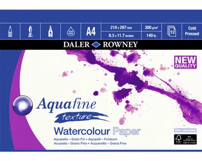 Obrázek produktu pro Daler Rowney Aquafine Texture Watercolour Paper Aquafine Skicář 12 A4 300 g