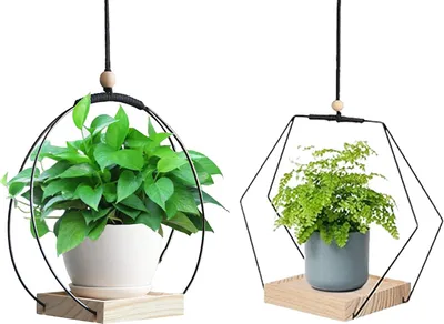 Produktbild von 2Stk Hängendes Blumentopf Regal mit Innen-Hängenden Blumentöpfen, Balkon-Dekoration, Pflanzen, Wohnzimmer, Holz-Regal, Blumenampel