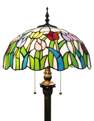 Stehleuchte Tiffany-Stil, Buntglas, gelb, 165 cm, E27, 2 Leuchtmittel