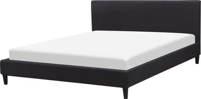 Zdjęcie produktu dla BELIANI Łóżko czarne tapicerowane 160 x 200 cm ze stelażem i zagłówkiem