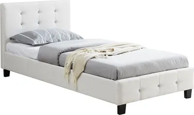 Produktbild von Polsterbett DELAWARE Bettgestell 90 x 200 cm Einzelbett Designbett mit Strassteinen inklusive Lattenrost Textilbezug in weiß