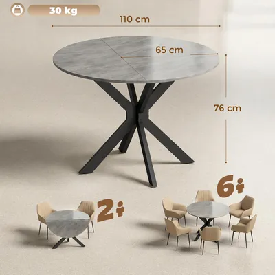 Productafbeelding van HOMCOM Opklapbare eettafel, eetkamertafel met spinpoot, geschikt voor 2-6 personen